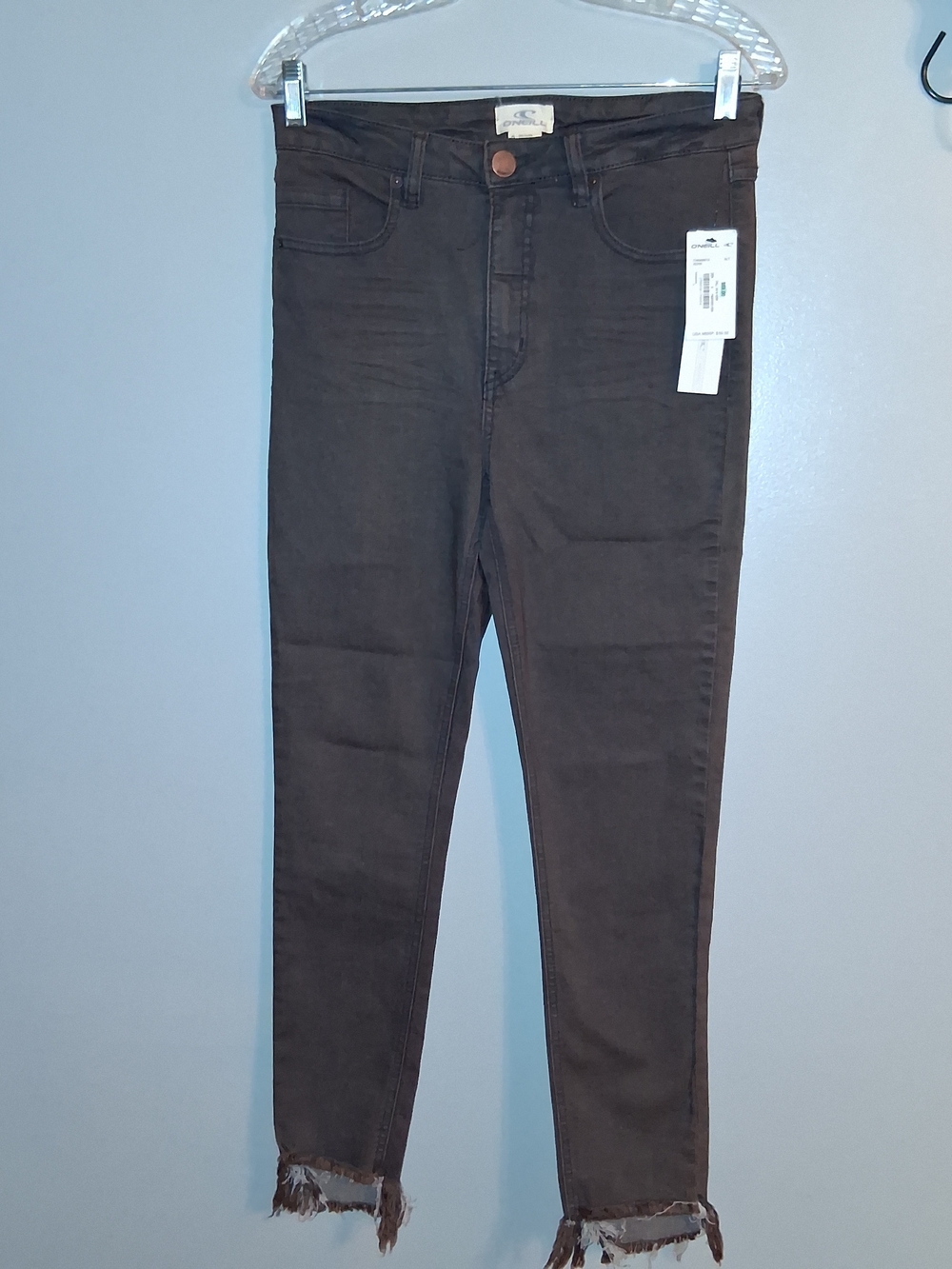 O'Neill High-Rise Brown Skinny Jeans with Frayed Hem Detail